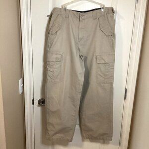 Cherokee Men's Cargo Pants Size 34 x 30 Hiking Work Beige Flat Front Wide Leg